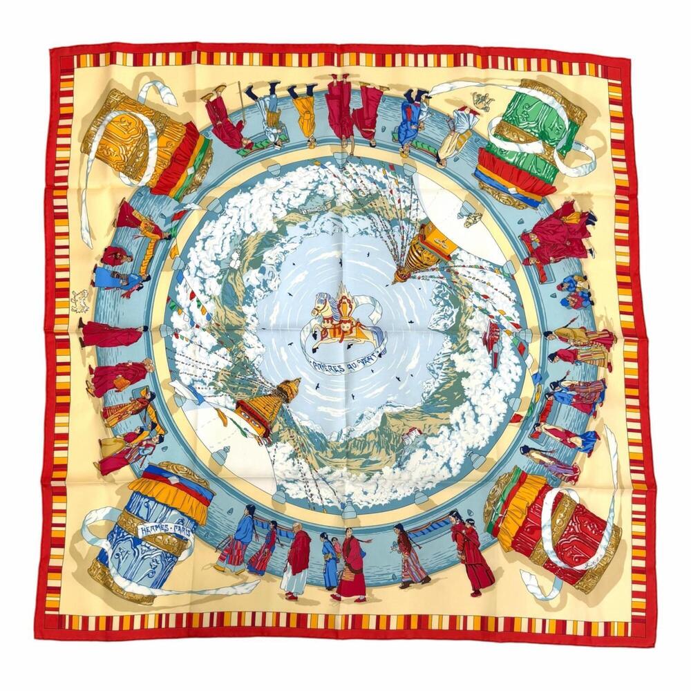 HERMES PRIERES AU VENT (Prayers in the Wind) 100% Silk Carre 90 Scarf/Muffler...